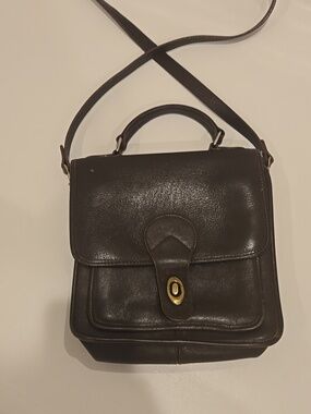 Women's Dark Brown Leather Shoulder Bag with Top Handle